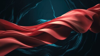 Poster - Abstract illustration of flowing red fabric wave patterns