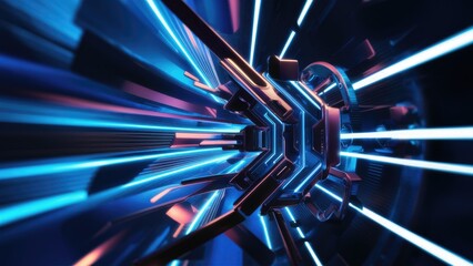Poster - Vibrant Abstract Technology Background with Blue Stripes
