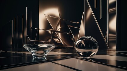 Poster - Elegant Modern 3D Abstract Background with Dark Atmosphere and Clear Glasses  High Quality Illustration