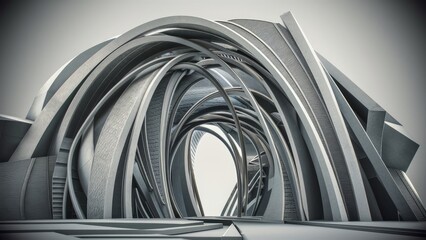 Poster - Geometric Abstract Architecture Background with Arched Design  3D Render