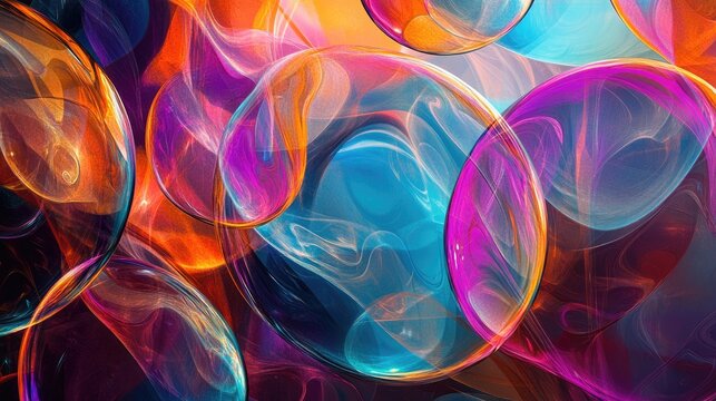 A playful and lively abstract design with overlapping soap bubbles in a range of bright colors, perfect for creative and energetic content.