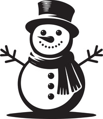 silhouette vector smiling snowman black And White