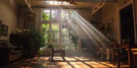 Canvas Print - Sunlight streaming into the living room of a house through the skylight