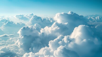 Poster - The sky is filled with fluffy white clouds, creating a serene