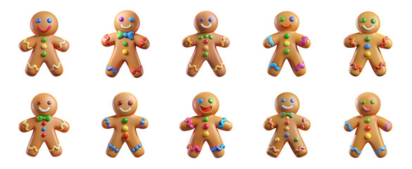 Christmas Gingerbread Man collection set of various ornaments on transparent background, Isolated PNG. 