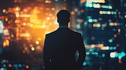 Silhouette of a young professional against a night-lit city, symbolizing the challenges and rewards of corporate life.