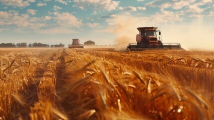 Sticker - A bustling agricultural field with tractors and workers harvesting.