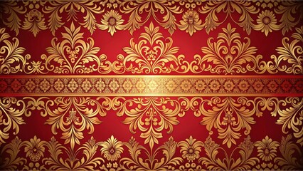 Aufkleber - Ornate red and gold floral pattern on decorative background, ornate, red, gold, floral, pattern, decorative, background