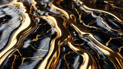 A close-up of a black and gold surface with swirling, liquid-like patterns