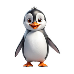 Wall Mural - 3D cartoon of a cute little penguin standing on an iceberg, isolated transparent background. png.