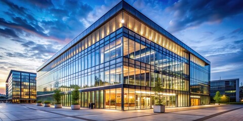 Poster - Modern commercial building with glass facade and urban surroundings, commercial, building, architecture, glass facade, urban