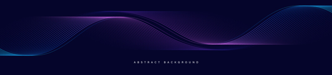 Wall Mural - Dark abstract background with glowing wave. Shiny moving lines design element. Modern purple blue gradient flowing wave lines. Futuristic technology concept. Vector illustration