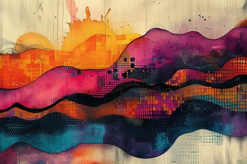 Wall Mural - Brightly colored abstract art with a chaotic and vibrant composition 