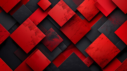 Abstract geometric pattern with red and black squares, creating a modern and minimalist design. The textured surface of the squares adds depth and visual interest.