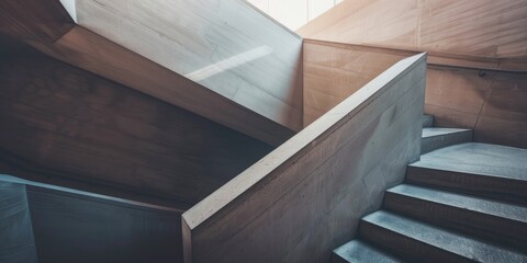 Sticker - Monochrome staircase with geometric pattern in a museum featuring repetitive architectural design shot indoors