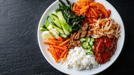 Wall Mural - Korean Bibimbap with Beef, Vegetables, and Gochujang Sauce