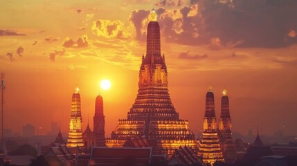 Wat Arun Temple at sunset landmark of Bangkok, Thailand