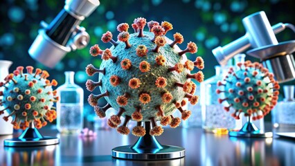 Aufkleber - Detailed view of bird flu virus under microscope revealing critical insights in laboratory setting, bird flu, virus
