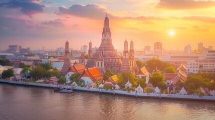 Wat Arun Temple at sunset landmark of Bangkok, Thailand