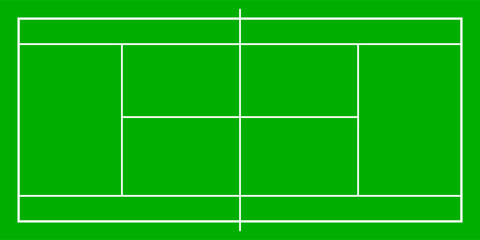 Wall Mural - An empty tennis court featuring a vivid green surface and clear white markings under bright sunlight is prepared for a match. Vector illustration