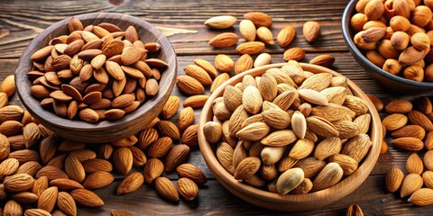 Poster - An image of a variety of almonds displayed as a healthy and versatile snack , almonds, healthy, nuts, nutritious, snack