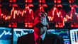 © Marco - Worried man looking at his screen in his stock exchange office. black monday concept, fall in values