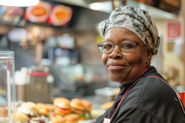 Wall Mural - Portrait of a middle aged black female fast food worker