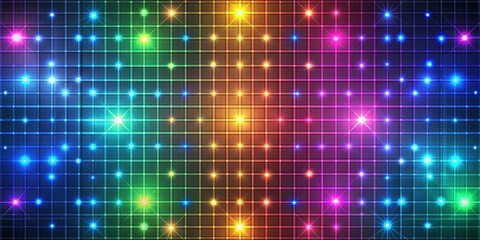 Aufkleber - Colorful grid background with glowing lights, grid, abstract, colorful, bright, vibrant, electric, neon, pattern