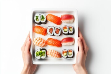 Wall Mural - Assorted Sushi Rolls and Nigiri on a White Plate