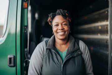 Wall Mural - Portrait of a middle aged female truck driver