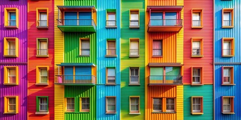 Poster - Vibrant colorful building facade with a multi colored house exterior, colorful, building, facade, vibrant, house