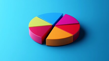 Fototapete - A colorful pie chart with 3D effects, providing a visually appealing representation of statistical data.