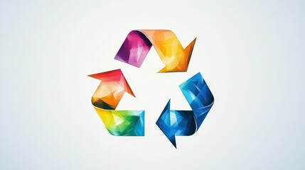 Poster - elegant recycle logo with colorful, intertwining arrows against a white backdrop.
