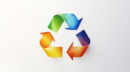 Poster - elegant recycle logo with colorful, intertwining arrows against a white backdrop.