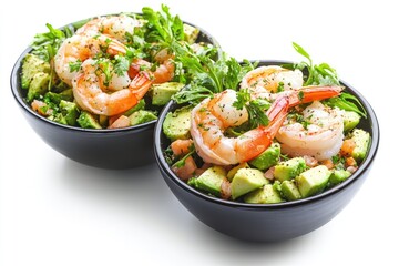 Wall Mural - Shrimp and Avocado Salad in Black Bowls