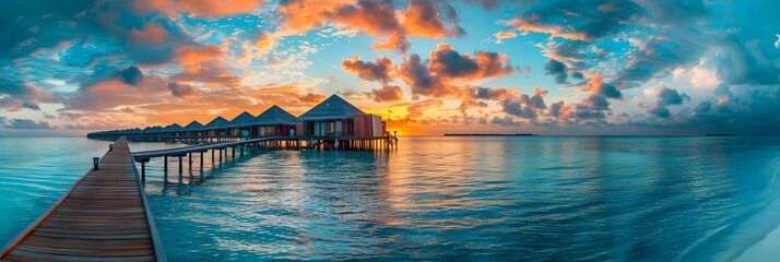 Wall Mural - Sunset views over the sea, lake, and river with reflections on water and colorful sky