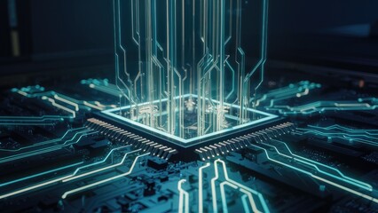 Poster - Digital Circuit Board Featuring Semiconductor Paths and AI Technology Signals