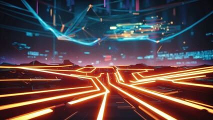 Aufkleber - Futuristic abstract illustration featuring glowing lines and a cyberspace network
