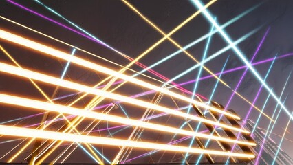 Poster - Dynamic horizontal light highlights with vibrant laser beams and radiant flashes creating glowing stripes on a clear backdrop