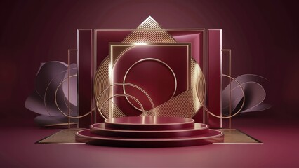 Poster - Minimalist burgundy abstract background featuring luxurious geometric light shapes Ideal for wallpaper posters brochures presentations websites and textile designs