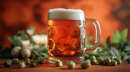 Mug beer. Full glasses of mug beer. Oktoberfest beer festival in Germany