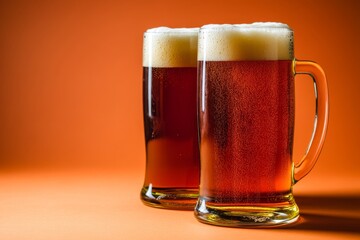 Mug beer. Full glasses of mug beer. Oktoberfest beer festival in Germany