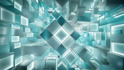Poster - abstract geometric background with light blue squares