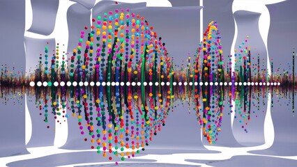 Poster - Vibrant and eyecatching depiction of sound waves formed by multicolored dots on a light backdrop perfect for music and technologythemed projects
