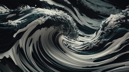 Poster - Abstract Halftone Wave Pattern with Chaotic Monochrome Texture