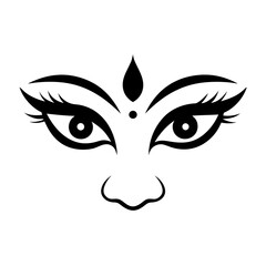 Wall Mural - Devi Durga Eyes Vector Line Art Silhouette - Spiritual Hindu Goddess Illustration