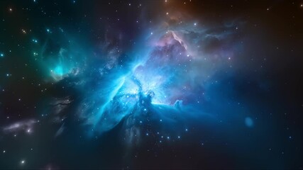 Wall Mural - 3d animation of stunning space landscape with nebula and glowing particles