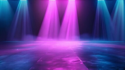 Wall Mural - 3d animation of realistic interior of a nightclub stage with blue and pink spotlights