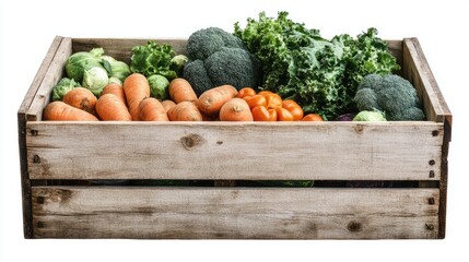 Sticker - wooden box with vegetables isolated on white or transparent pang background generative ai