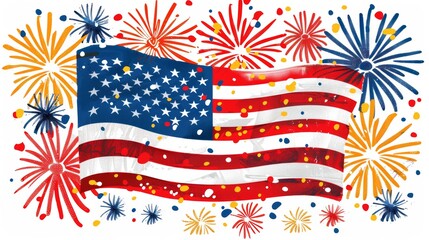 Wall Mural - American Flag with Fireworks: A Patriotic Celebration